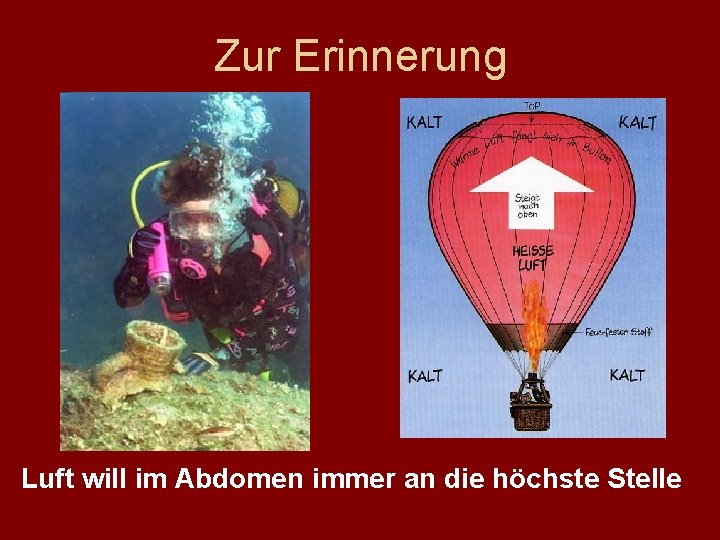 Zur Erinnerung Luft will im Abdomen immer an die höchste Stelle 