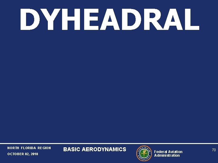 DYHEADRAL NORTH FLORIDA REGION OCTOBER 02, 2010 BASIC AERODYNAMICS Federal Aviation Administration 70 