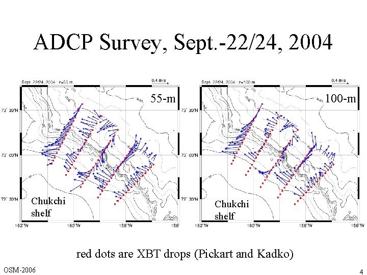 ADCP Survey, Sept. -22/24, 2004 55 -m Chukchi shelf 100 -m Chukchi shelf red