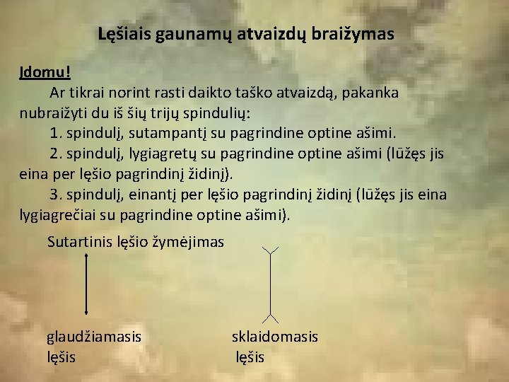 Lęšiais gaunamų atvaizdų braižymas Įdomu! Ar tikrai norint rasti daikto taško atvaizdą, pakanka nubraižyti