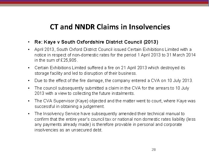 CT and NNDR Claims in Insolvencies • Re: Kaye v South Oxfordshire District Council