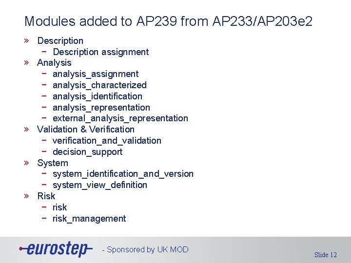Modules added to AP 239 from AP 233/AP 203 e 2 » Description −