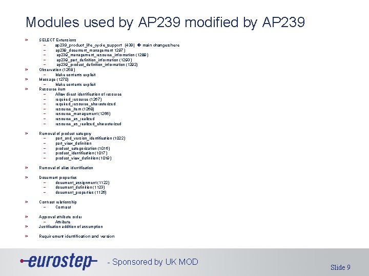 Modules used by AP 239 modified by AP 239 » » » » SELECT