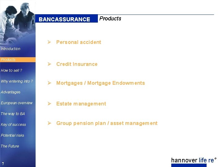 BANCASSURANCE Ø Products Personal accident Introduction Products Ø Credit Insurance How to sell ?