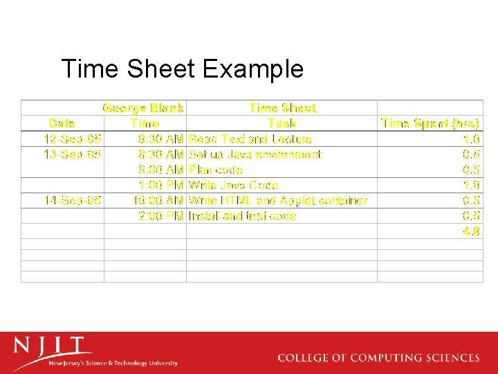 Time Sheet Example 