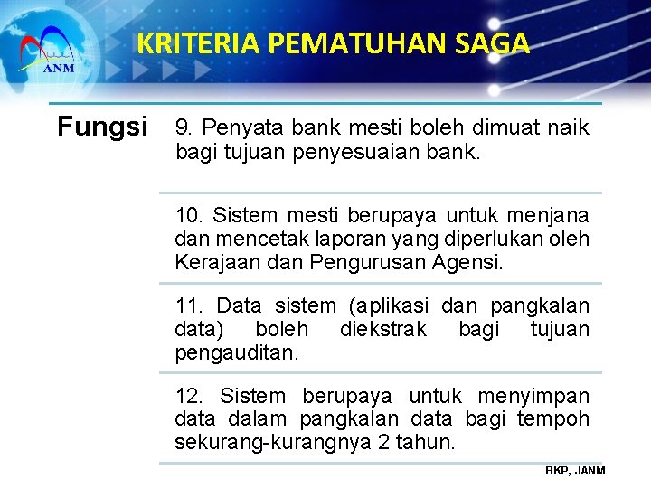 KRITERIA PEMATUHAN SAGA Fungsi 9. Penyata bank mesti boleh dimuat naik bagi tujuan penyesuaian