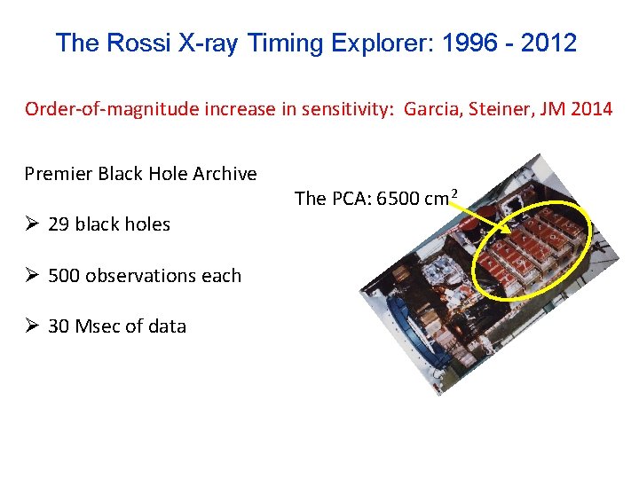 The Rossi X-ray Timing Explorer: 1996 - 2012 Order-of-magnitude increase in sensitivity: Garcia, Steiner,