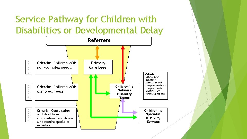 Service Pathway for Children with Disabilities or Developmental Delay Referrers L E V E