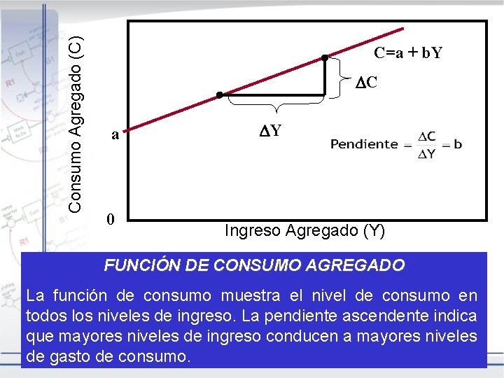 Consumo Agregado (C) C=a + b. Y C a 0 Y Ingreso Agregado (Y)