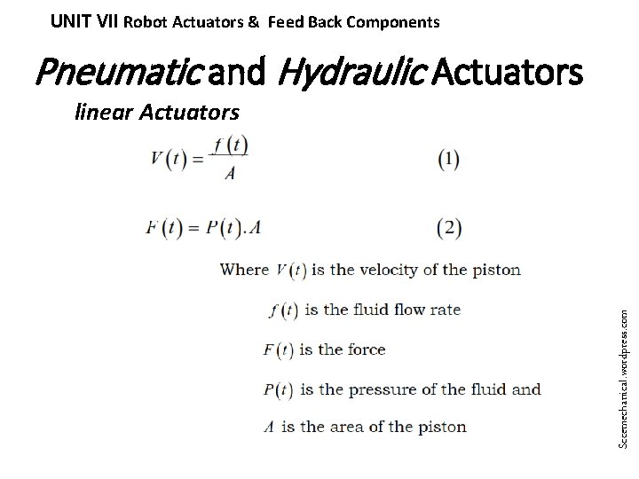 UNIT VII Robot Actuators & Feed Back Components Pneumatic and Hydraulic Actuators Sccemechanical. wordpress.