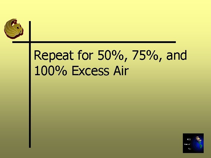 Repeat for 50%, 75%, and 100% Excess Air 