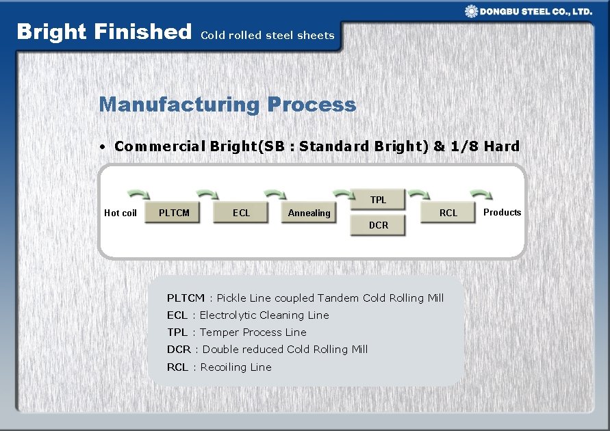 Bright Finished Cold rolled steel sheets Manufacturing Process • Commercial Bright(SB : Standard Bright)