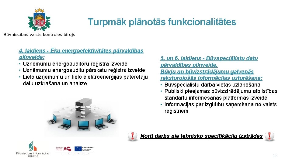 Turpmāk plānotās funkcionalitātes 4. laidiens - Ēku energoefektivitātes pārvaldības pilnveide: • Uzņēmumu energoauditoru reģistra