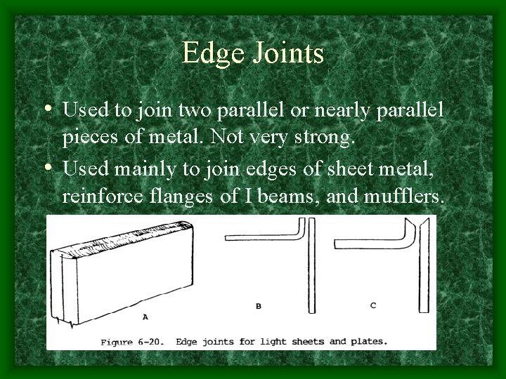 Edge Joints • Used to join two parallel or nearly parallel pieces of metal.