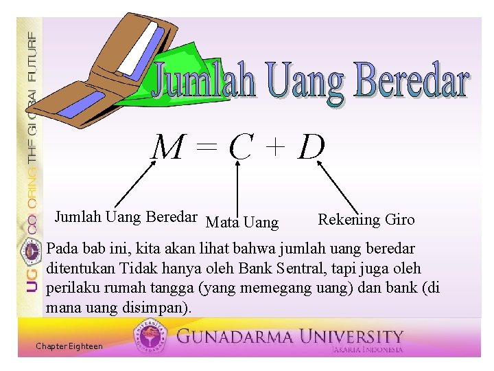 M=C+D Jumlah Uang Beredar Mata Uang Rekening Giro Pada bab ini, kita akan lihat