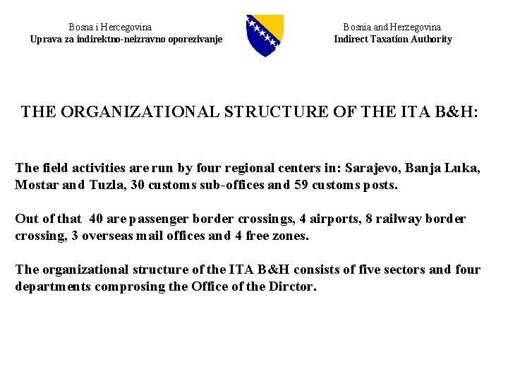  Bosna i Hercegovina Bosnia and Herzegovina Uprava za indirektno-neizravno oporezivanje Indirect Taxation Authority