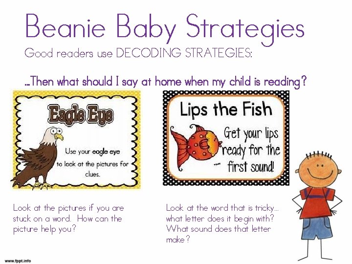 Beanie Baby Strategies Good readers use DECODING STRATEGIES: …Then what should I say at