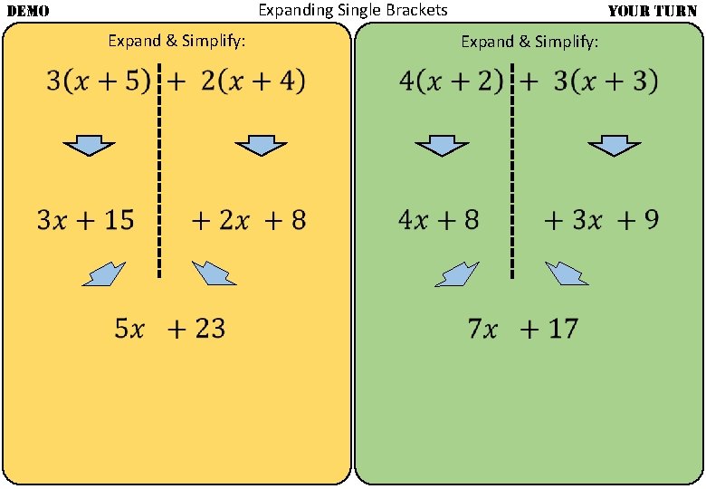 Expanding Single Brackets DEMO Expand & Simplify: YOUR TURN Expand & Simplify: 