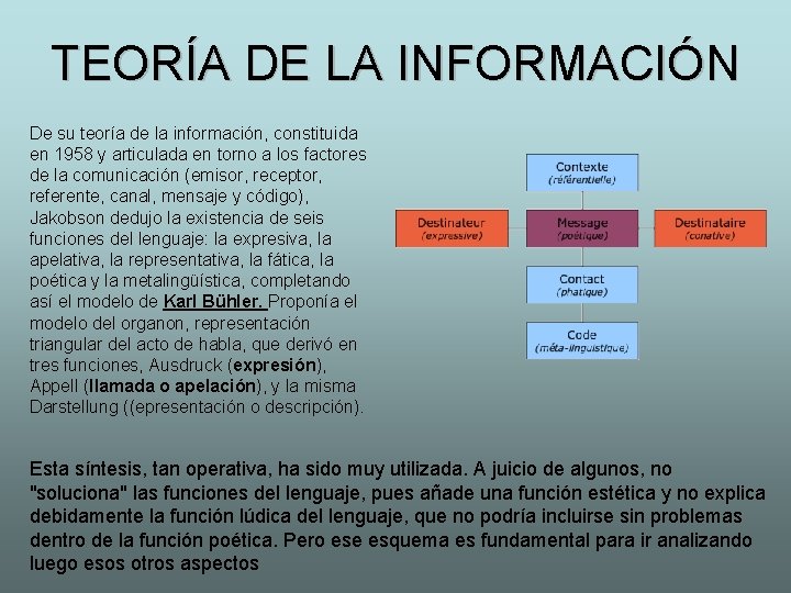 TEORÍA DE LA INFORMACIÓN De su teoría de la información, constituida en 1958 y