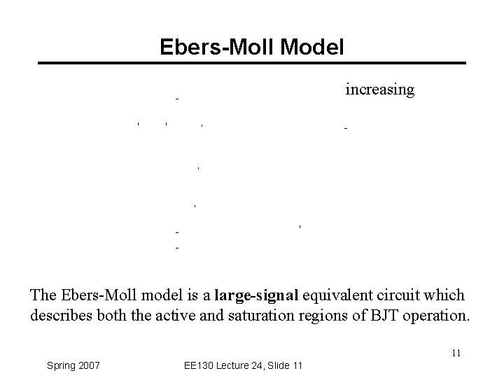 Ebers-Moll Model increasing The Ebers-Moll model is a large-signal equivalent circuit which describes both