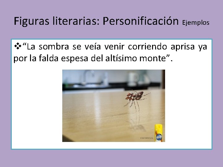 Figuras literarias: Personificación Ejemplos v“La sombra se veía venir corriendo aprisa ya por la