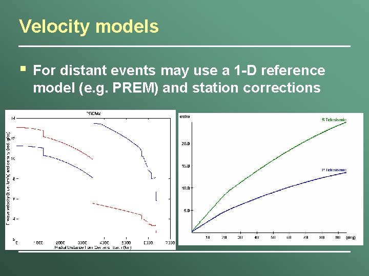 Velocity models § For distant events may use a 1 -D reference model (e.