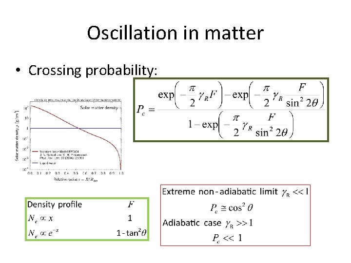 Oscillation in matter • Crossing probability: 