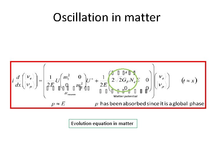 Oscillation in matter Evolution equation in matter 