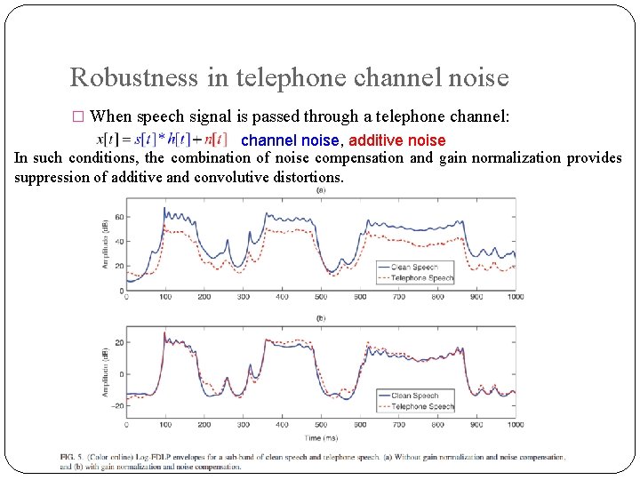Robustness in telephone channel noise � When speech signal is passed through a telephone