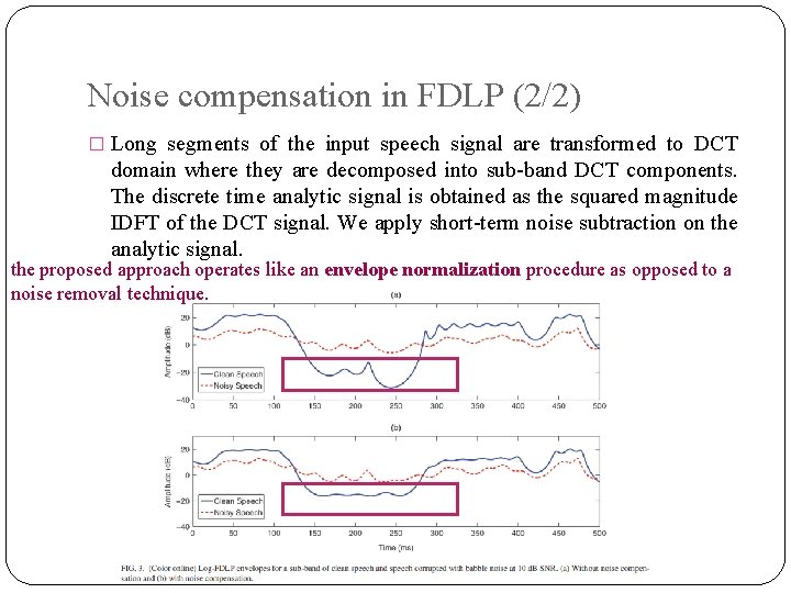 Noise compensation in FDLP (2/2) � Long segments of the input speech signal are