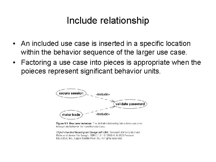 Include relationship • An included use case is inserted in a specific location within