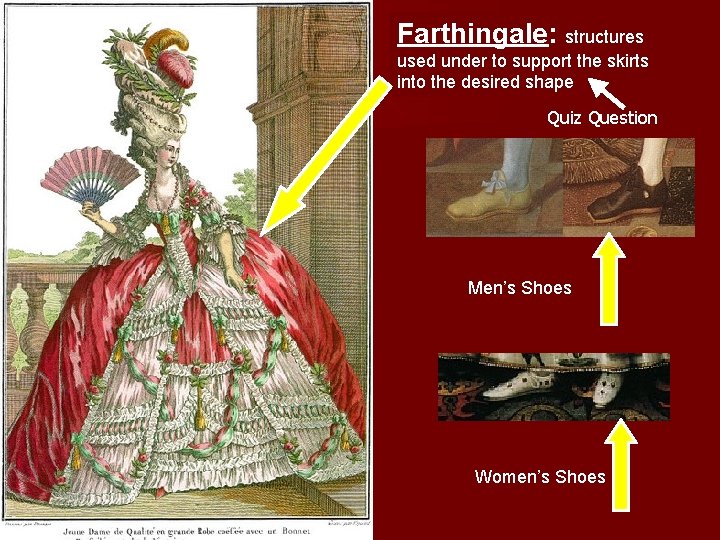 Farthingale: structures used under to support the skirts into the desired shape Quiz Question