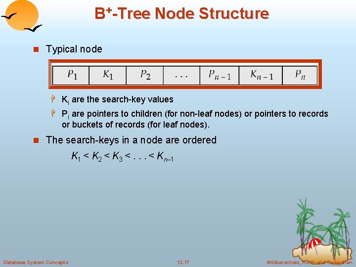 B+-Tree Node Structure n Typical node H Ki are the search-key values H Pi