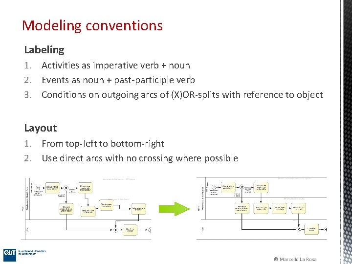 Modeling conventions Labeling 1. Activities as imperative verb + noun 2. Events as noun Modeling conventions Labeling 1. Activities as imperative verb + noun 2. Events as noun