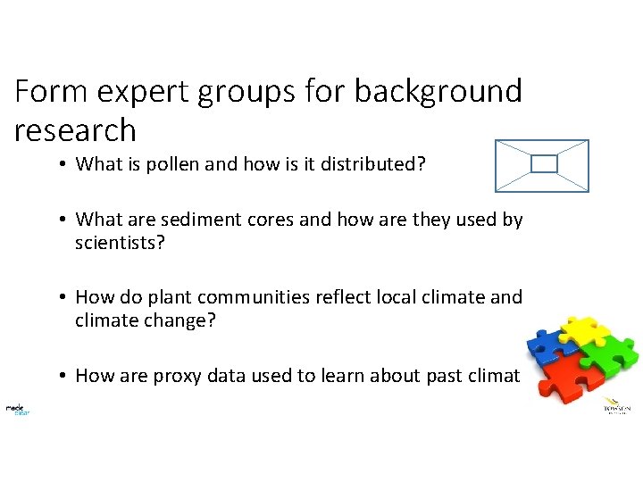 Form expert groups for background research • What is pollen and how is it