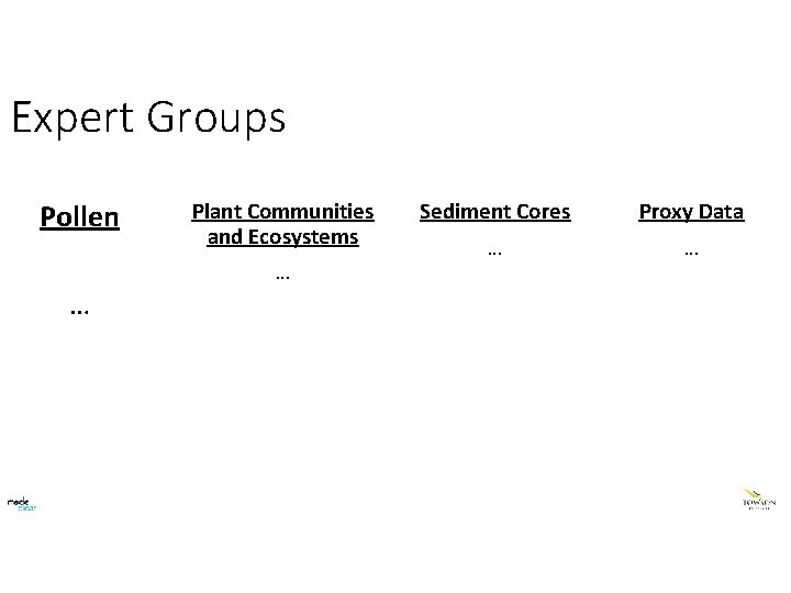 Expert Groups Pollen Plant Communities and Ecosystems … … Sediment Cores Proxy Data …