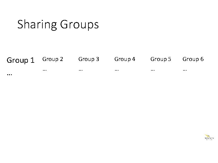 Sharing Groups Group 1 … Group 2 Group 3 Group 4 Group 5 Group