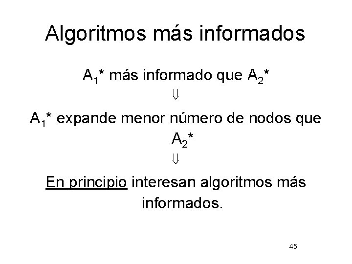 Algoritmos más informados A 1* más informado que A 2* A 1* expande menor