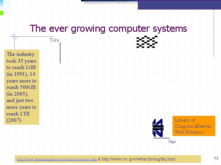 The ever growing computer systems Tera The industry took 35 years to reach 1