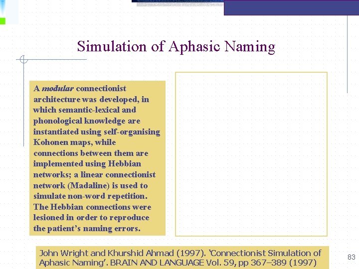 Simulation of Aphasic Naming A modular connectionist architecture was developed, in which semantic-lexical and