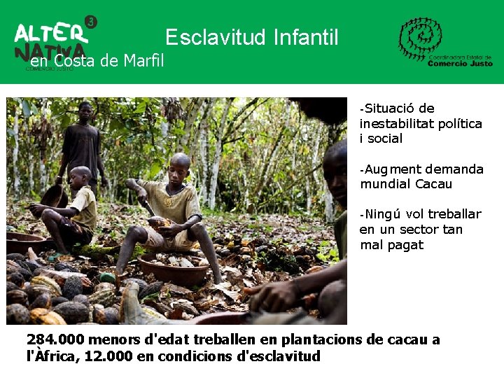 Esclavitud Infantil en Costa de Marfil -Situació de inestabilitat política i social -Augment demanda