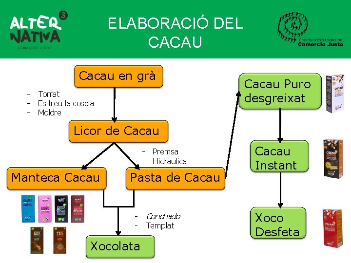 ELABORACIÓ DEL CACAU Cacau en grà - Torrat - Es treu la coscla -