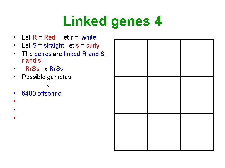 Linked genes 4 • Let R = Red let r = white • Let