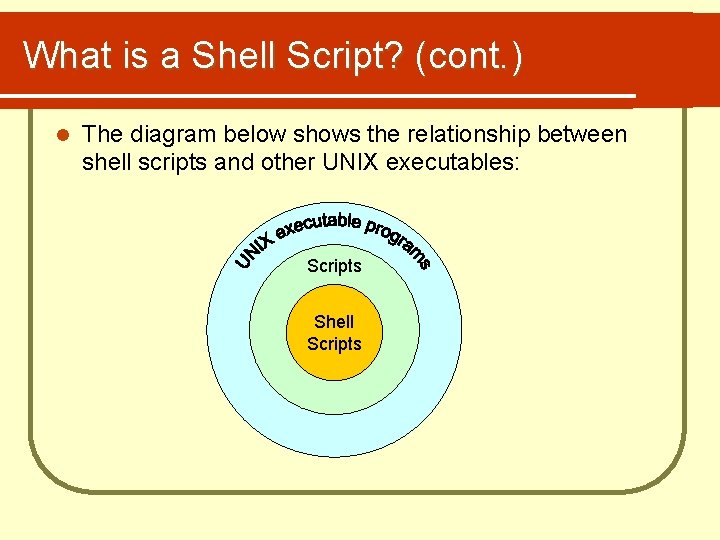 What is a Shell Script? (cont. ) l The diagram below shows the relationship