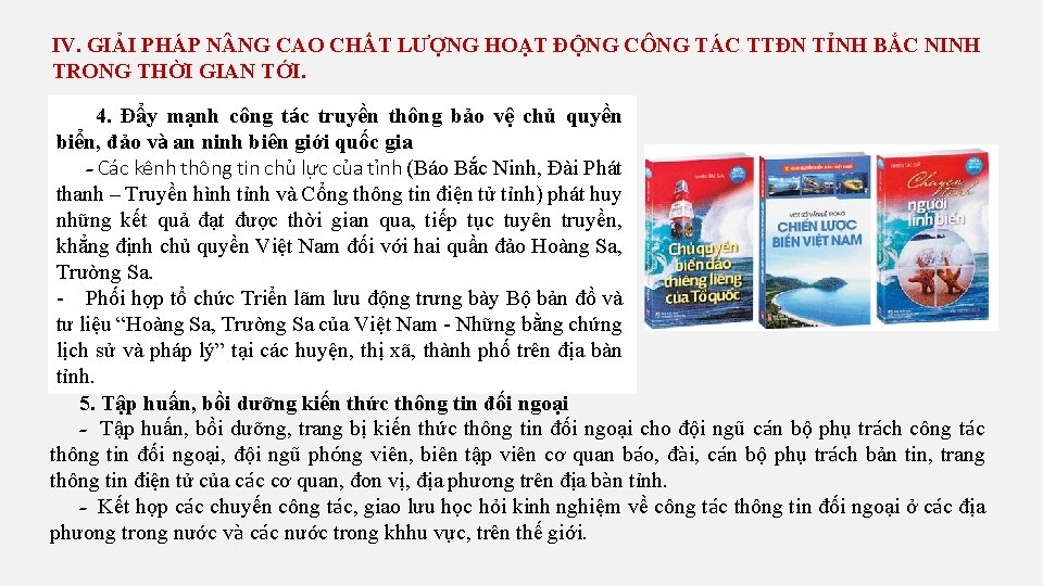 IV. GIẢI PHÁP N NG CAO CHẤT LƯỢNG HOẠT ĐỘNG CÔNG TÁC TTĐN TỈNH