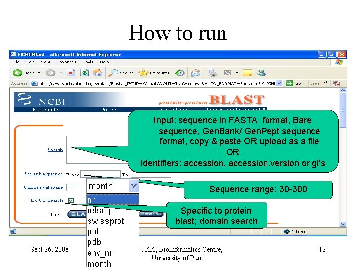 How to run Input: sequence in FASTA format, Bare sequence, Gen. Bank/ Gen. Pept