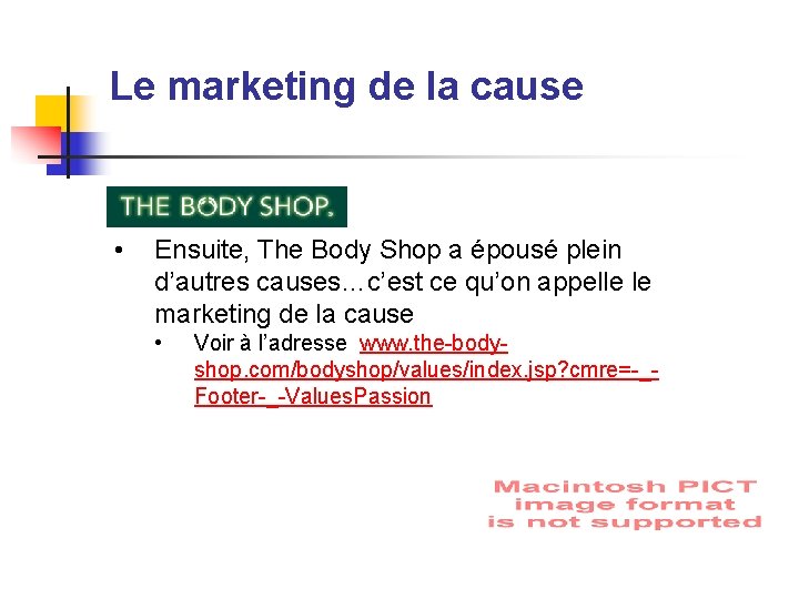 Le marketing de la cause • Ensuite, The Body Shop a épousé plein d’autres