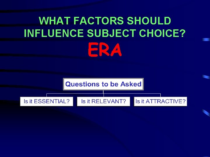 WHAT FACTORS SHOULD INFLUENCE SUBJECT CHOICE? ERA 