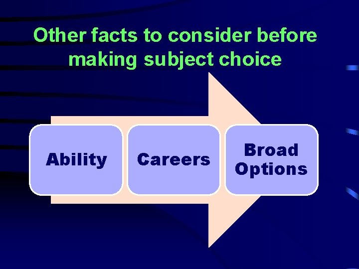 Other facts to consider before making subject choice Ability Careers Broad Options 