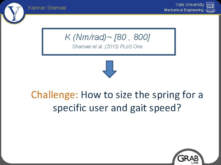Yale University Kamran Shamaei Mechanical Engineering K (Nm/rad)~ [80 , 800] Shamaei et al.